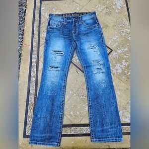 Rock Revival Buckle Distressed Denim Blue Jeans size 31